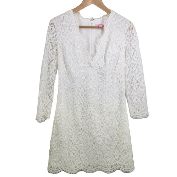 Lilly Pulitzer Meryl 3/4 Sleeve V Neck Resort White Diamond Lace Dress - Picture 3 of 10